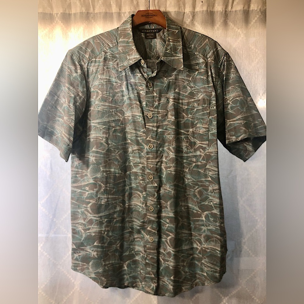 ExOfficio short sleeve fish print shirt.